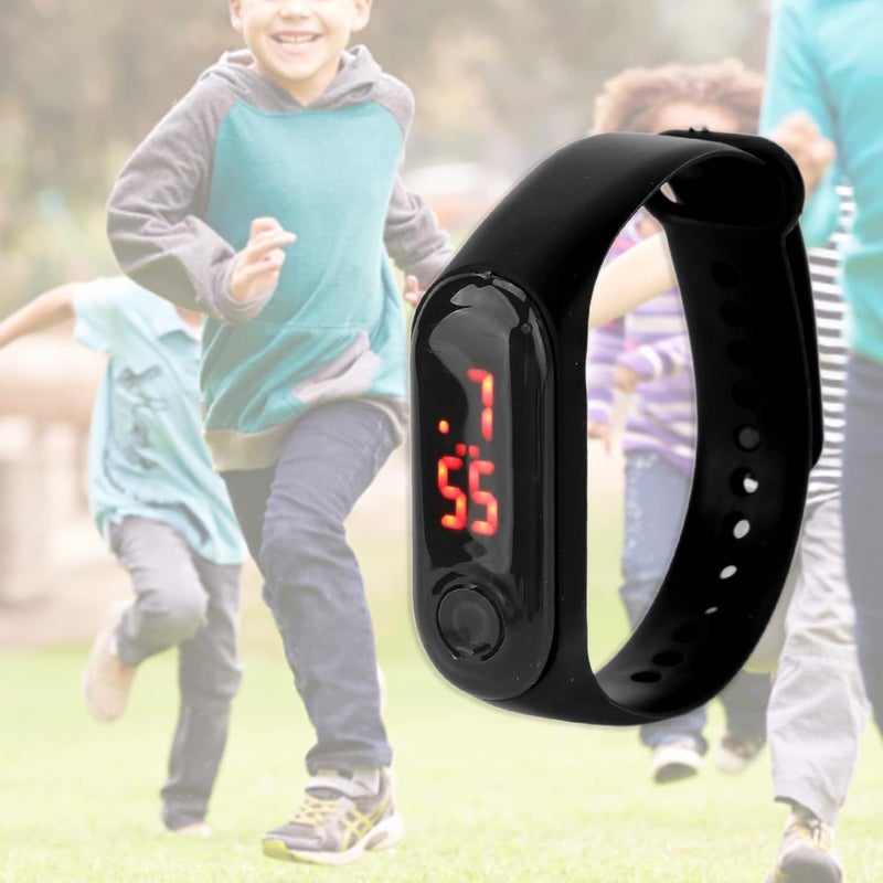 woobles Mini Children Electronic Watch Red LED Simple Student Sports Electronic Watch with Silicone Watch Band(Black) - Image 4